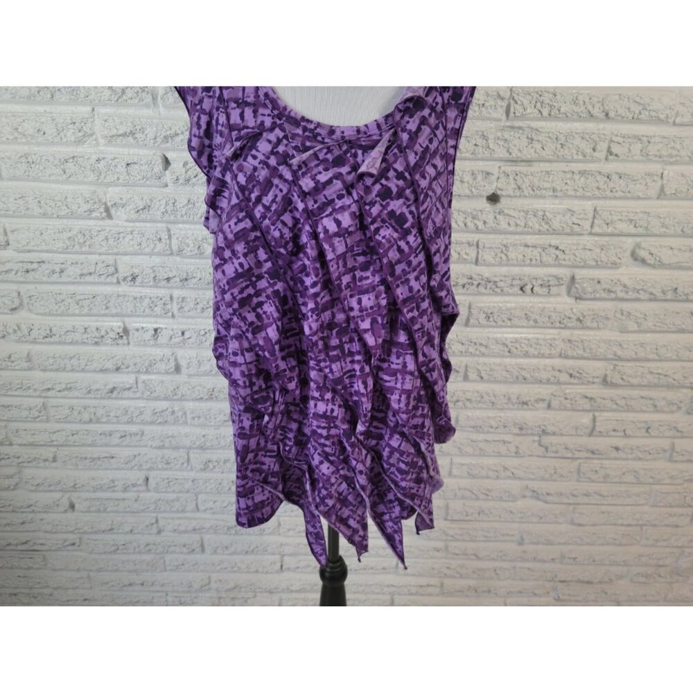 Beverly Drive Plus 16W/18W Purple Watercolor Sleeveless Ruffle Blouse WAT86XE - Picture 4 of 7